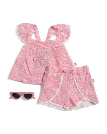 Infant Girls 2pc Floral Gauze Tank And Shorts Set With Sunglasses | TJ Maxx