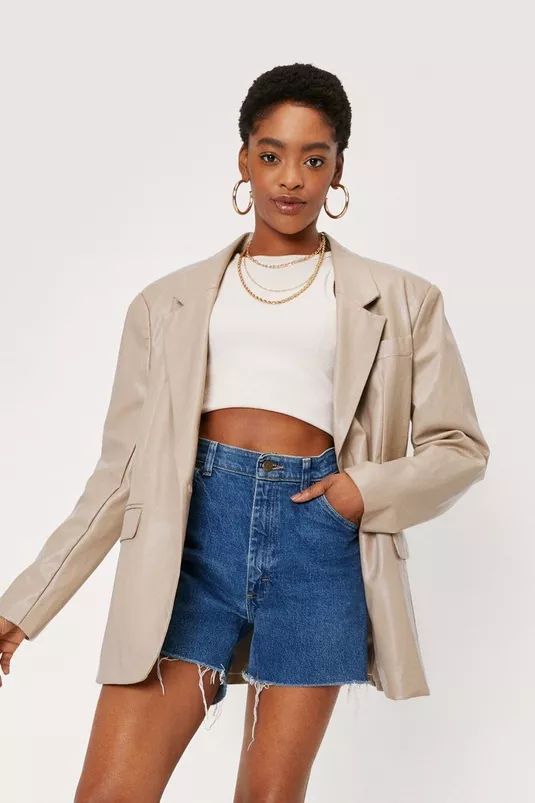 Oversized Button Down Faux Leather Blazer | Nasty Gal (US)