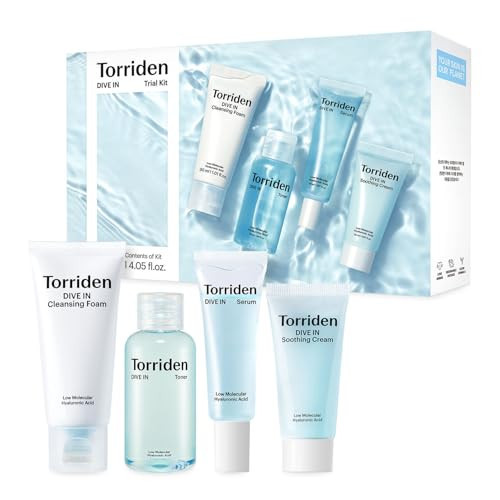 Torriden DIVE IN Trial Kit | Hyaluronic Acid Infused Daily Skincare Kit - 4 Step Regimen with Foam Cleanser, Facial Toner, Serum, and Cream | Travel Essential | Holiday Gift Stocking Stuffer | Amazon (US)