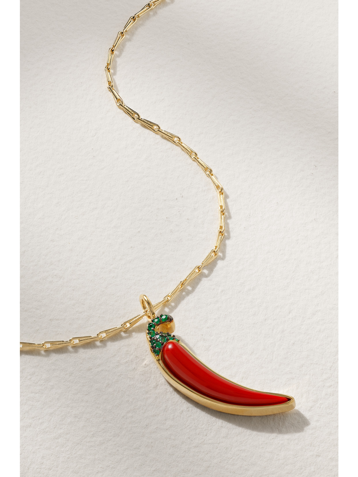 Brent Neale - Chili Pepper 18-karat Gold, Emerald And Coral Necklace - One size | NET-A-PORTER (US)