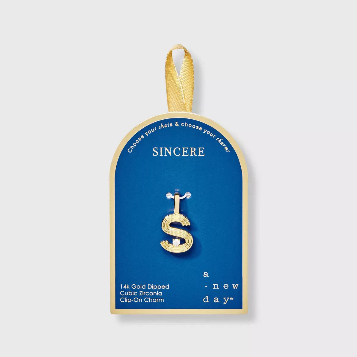 14K Gold Dipped Cubic Zirconia Ribbed Letter Charm - A New Day™ Gold | Target