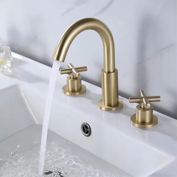 Luxury Brushed Gold 360 Swivel Bathroom Faucet Widespread with 2 Cross Handles - On Sale - Overst... | Bed Bath & Beyond