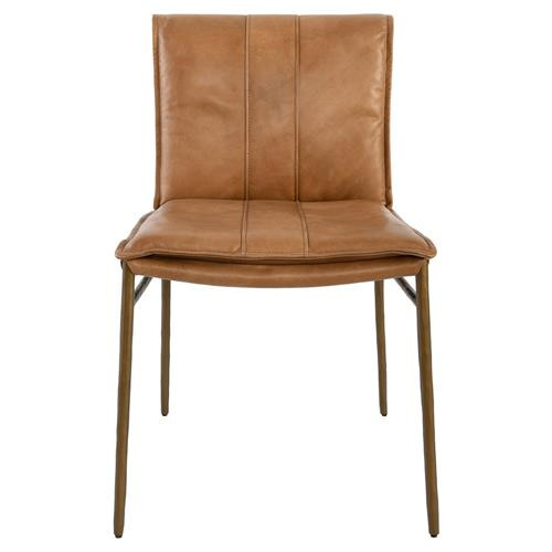 Marissa Industrial Brown Upholstered Leather Gold Iron Dining Chair | Kathy Kuo Home