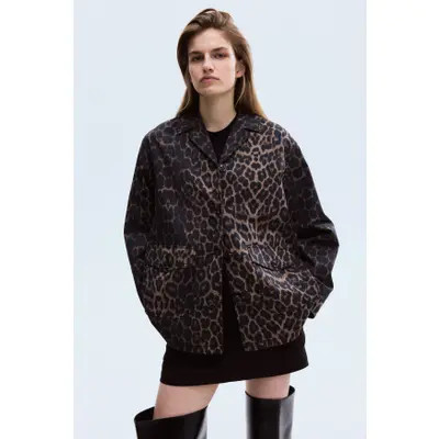 H&M Twill Jacket in Brown/leopard Print at Nordstrom, Size X-Large | Nordstrom