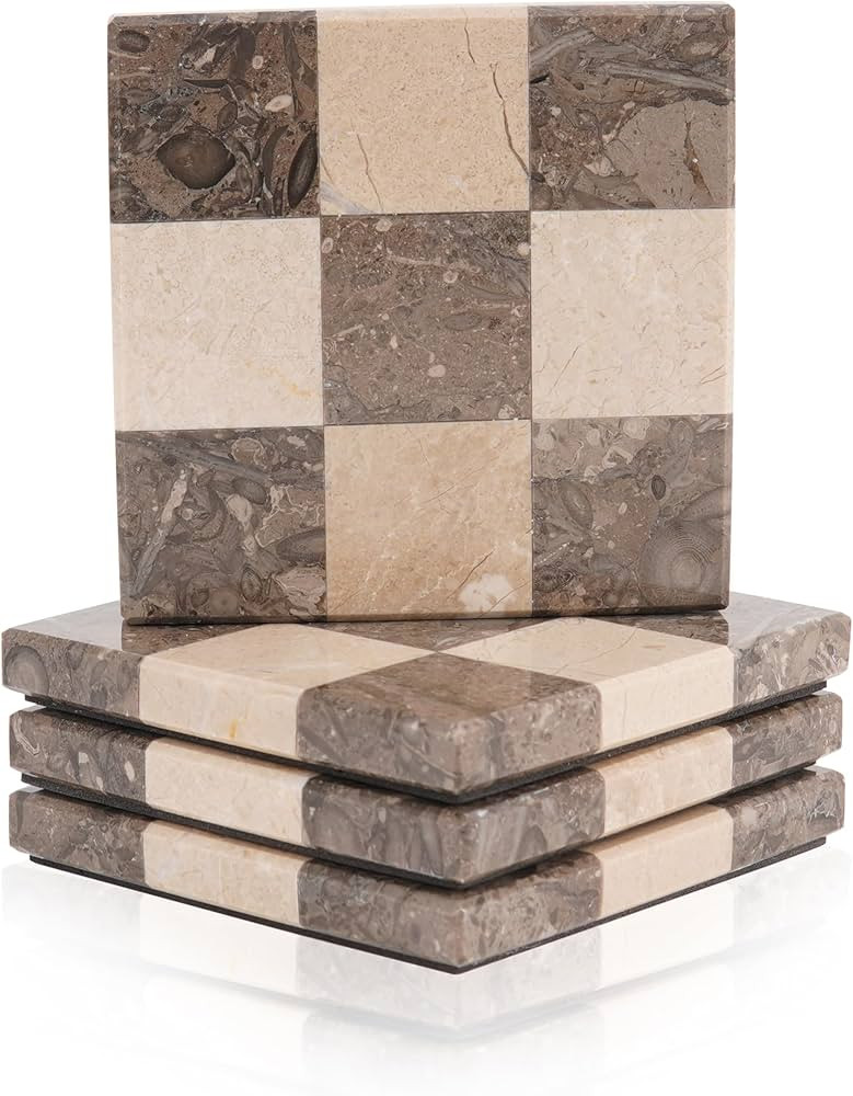 EarthenTones Marble Coasters Set of 4, 4" Oceanic & Verona Handmade Stone Cup Coasters, Elegant T... | Amazon (US)