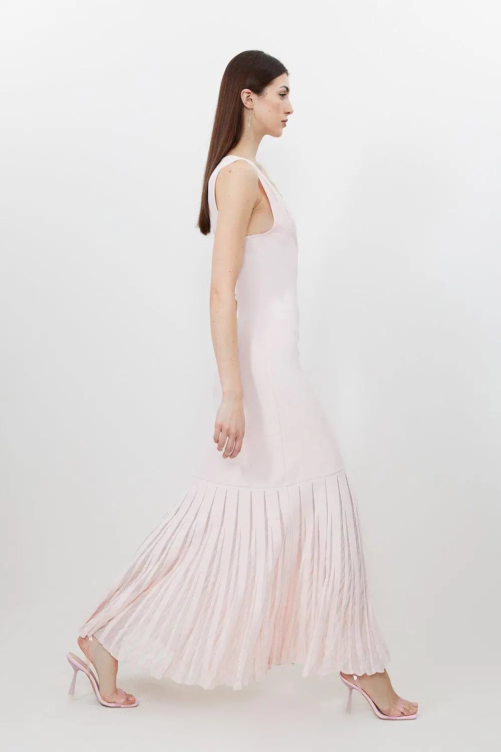 Petite Viscose Blend Sheer Skirt Maxi Knit Dress | Karen Millen