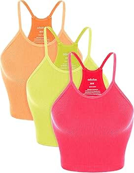ODODOS Women's Crop 3-Pack Washed Seamless Rib-Knit Camisole Crop Tank Top | Amazon (US)