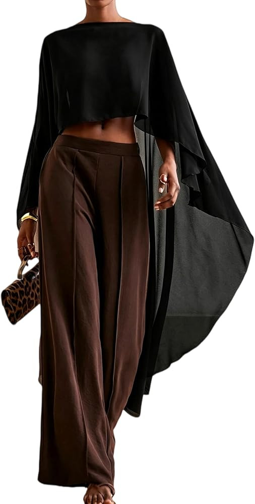 Women Chiffon Long Cape High Low Flowy Poncho Sheer Mesh Shawl and Wraps Capelets Bridal Wedding ... | Amazon (US)