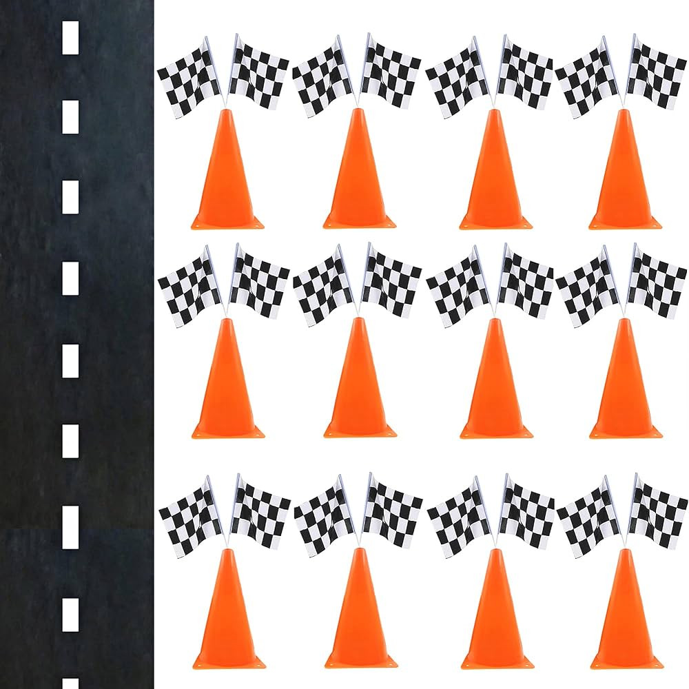 7inch Orange Racing Traffic Cones Party Decoration with Racing Checkered Flags,11inch Safety Spor... | Amazon (US)