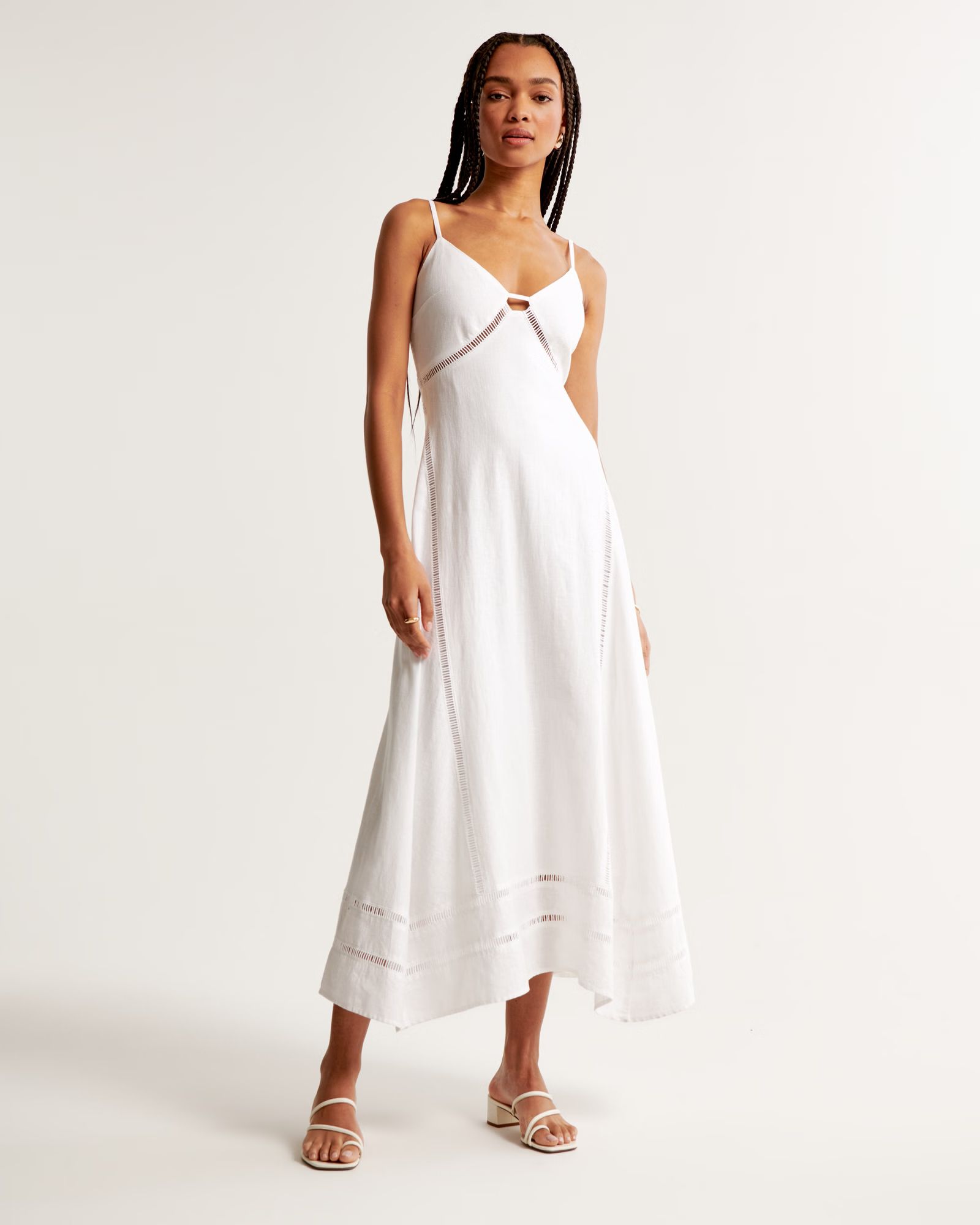 Women's Lace-Pieced Sharkbite Midi Dress | Women's Dresses & Jumpsuits | Abercrombie.com | Abercrombie & Fitch (US)