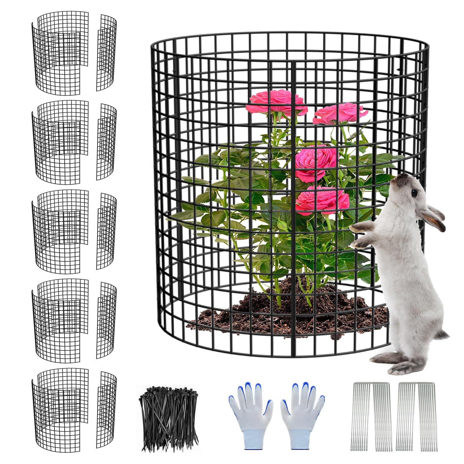 6 Pack Plant Protector from Animals, 13.5" Dia x 14" H Wire Plant Protectors, 18pcs Pre-Bent Meta... | Amazon (US)