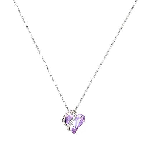 Amethyst, Love Heart Pendant Necklace Birthstone Crystal Jewelry Gifts for Women, Silver-tone, 16... | Amazon (US)