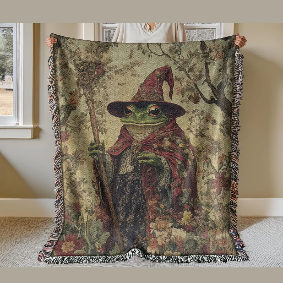 Wizard Frog Woven Blanket, Witchy Goblincore Throw Blanket, Woven Wall Hanging, Frog Lover Woven ... | Etsy (US)