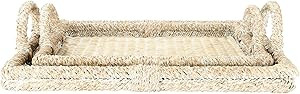 Creative Co-Op Decorative Rattan Trays with Handles & Whitewashed Finish (Set of 2 Sizes), White | Amazon (US)