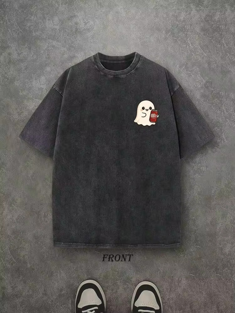 Dr. Pepper Cute Ghost Halloween Shirt, Vintage Retro Washed Shirt Single-Sided Printed (230 Heavy... | SHEIN