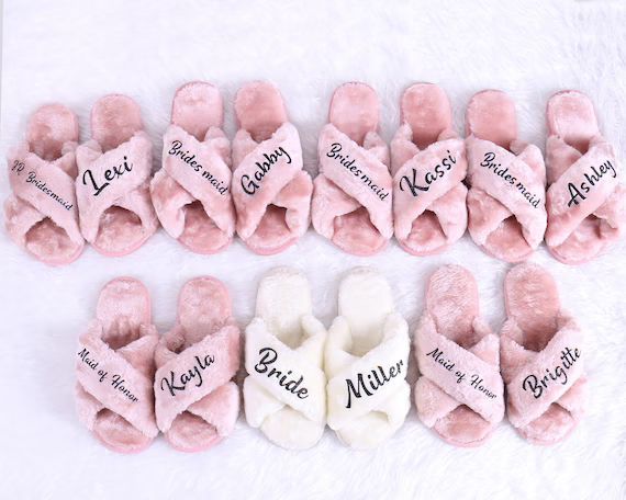 Personalized Bridesmaid Slipper Bachelorette Hen Party Gift Wedding Holiday Gifts Glitter Names W... | Etsy (US)