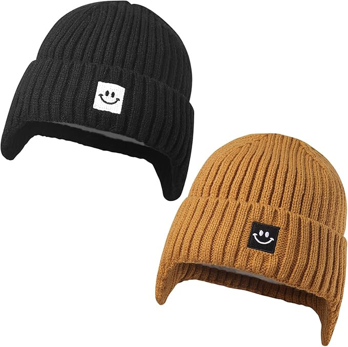 MaxNova 2 Pack Baby Beanie Toddler Winter Hat with Earflap for Girls Boys 0-8 Years | Amazon (US)