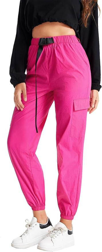 Floerns Women's Drawstring Pockets Casual Neon Joggers Baggy Cargo Pants | Amazon (US)