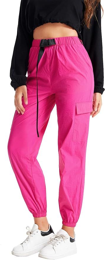 Floerns Women's Drawstring Pockets Casual Neon Joggers Baggy Cargo Pants | Amazon (US)