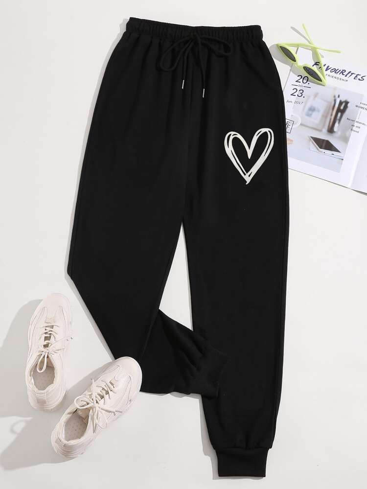 SHEIN EZwear Heart Print Drawstring Waist Sweatpants
       
              
              $13.49 ... | SHEIN