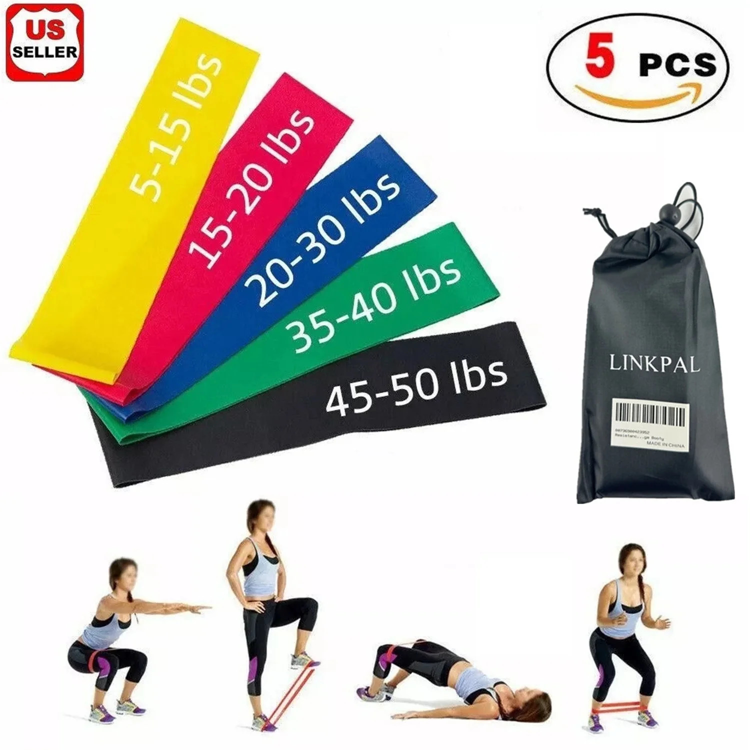 Resistance Bands Loop Set of 5 Exercise Workout CrossFit Fitness Yoga Booty Band | Walmart (US)