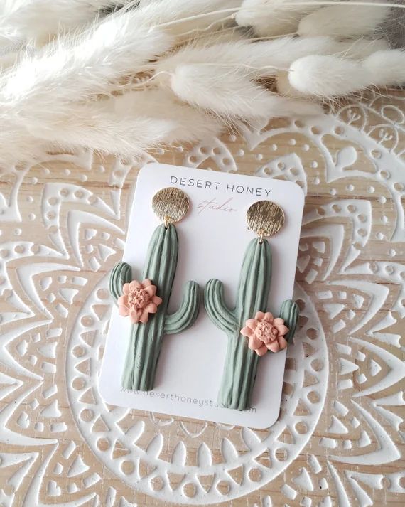 Saguaro Earrings // Polymer Clay Earrings // Boho Earrings // Neutral Clay Earrings // Handmade E... | Etsy (US)