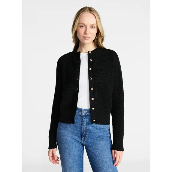 Time and Tru Women's Button Front Textured Cardigan, Sizes XS-XXXL | Walmart (US)