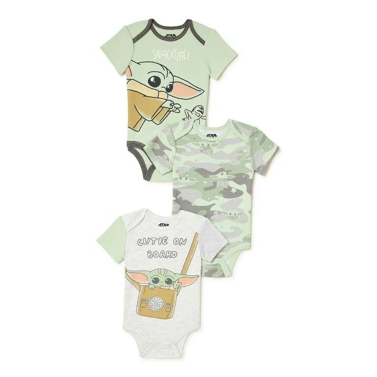 The Mandalorian Baby Yoda Baby Boy Bodysuits, 3-Pack, Sizes 0/3-24 Months | Walmart (US)