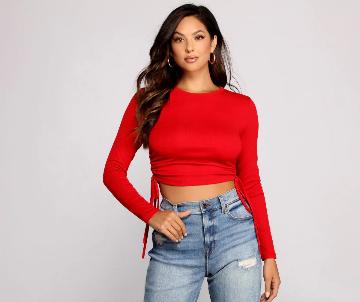 Side Tie Ribbed Knit Crop Top | Windsor Stores