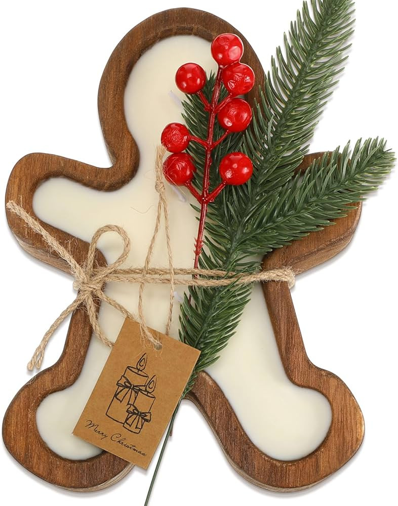 MTLEE Christmas Wooden Candle Bowl Wood Dough Bowl 3 Wick Rustic Xmas DIY Scented Candles Gifts D... | Amazon (US)