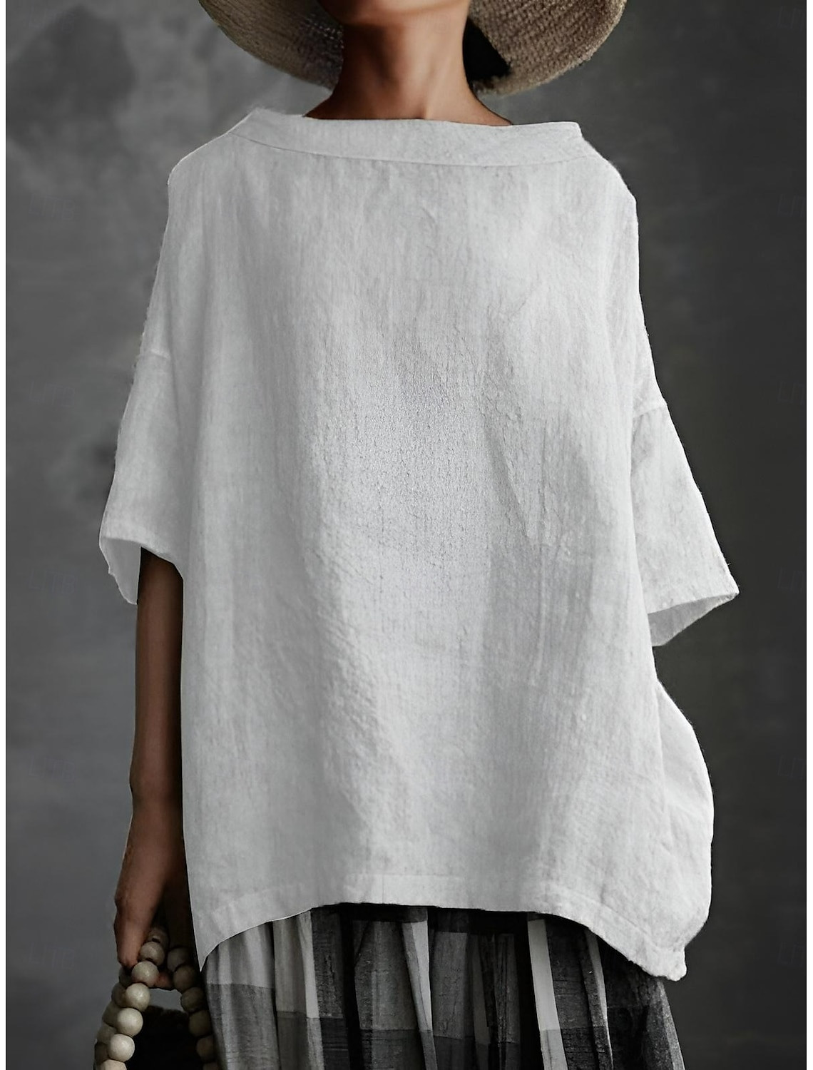 Women's Shirt Cotton Linen Shirts Cotton Linen Shirt Blouse Plain Casual Short Sleeve Crew Neck R... | Lightinthebox