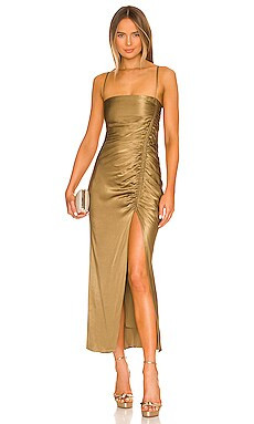 Shona Joy Thalia Bias Ruched Midi Dress in Cumin from Revolve.com | Revolve Clothing (Global)