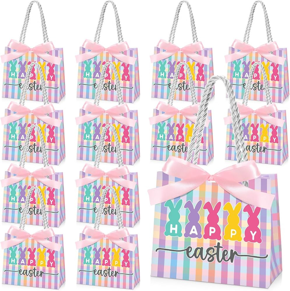 Sweetude 25 Pcs Happy Easter Gift Bags Bulk with Handles and Bow Ribbon Small Bunny Paper Treat G... | Amazon (US)