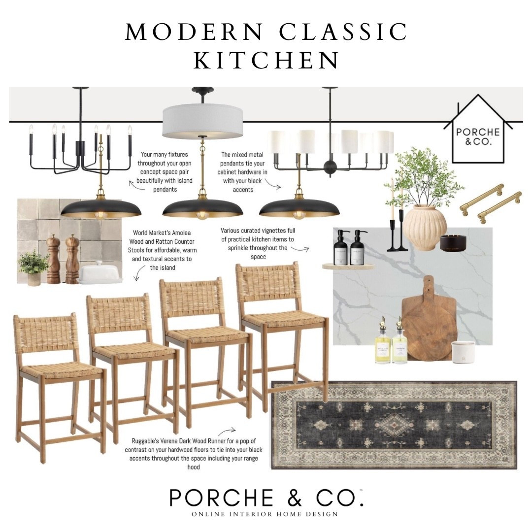 The heart of the home, styled with intention 🖤 This Modern Classic Kitchen blends warm textures, layered lighting, and curated accents for a timeless yet functional space. Kitchen Online Interior Design by Porche & Co. — where beauty meets practicality.

#porcheandco #visionboard #moodboard #interiordesign #virtualdesign #modernclassic #kitchendesign #onlineinteriordesign #kitchenstyling #neutralhome


#LTKHome #LTKOver40 #LTKStyleTip