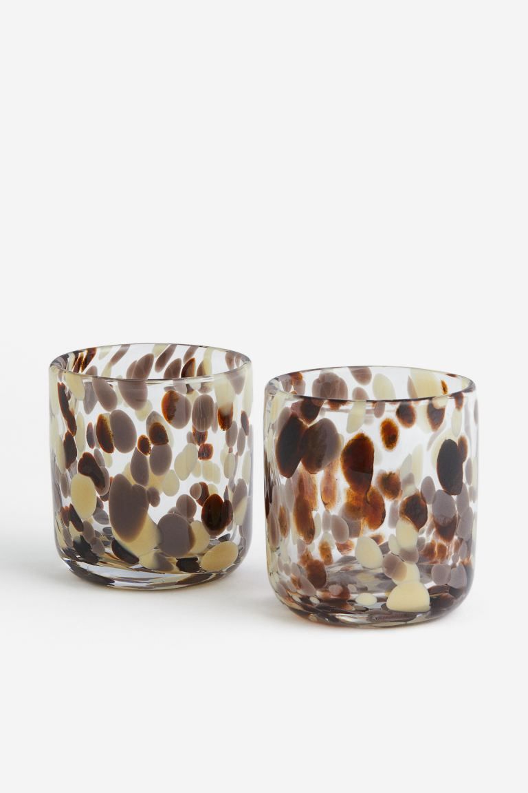2-pack Patterned Tumblers - Clear glass/dark brown - Home All | H&M US | H&M (US + CA)