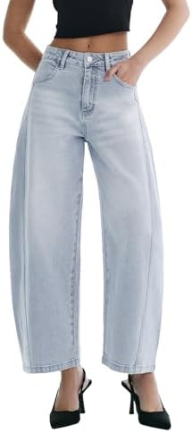 Barrel Jeans for Women Baggy High Waisted Wide Leg Jeans Strechy Y2K Comfort Ankle Denim Pants | Amazon (US)