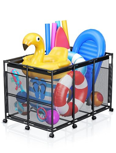 Kompoll Pool Float Storage - Rolling Mesh Pool Storage Bin for Noodles, Goggles, Floats & Balls, XXL Large Outdoor Pool Toy Organizer with Wheels for Swimming Accessories, Black | Amazon (US)