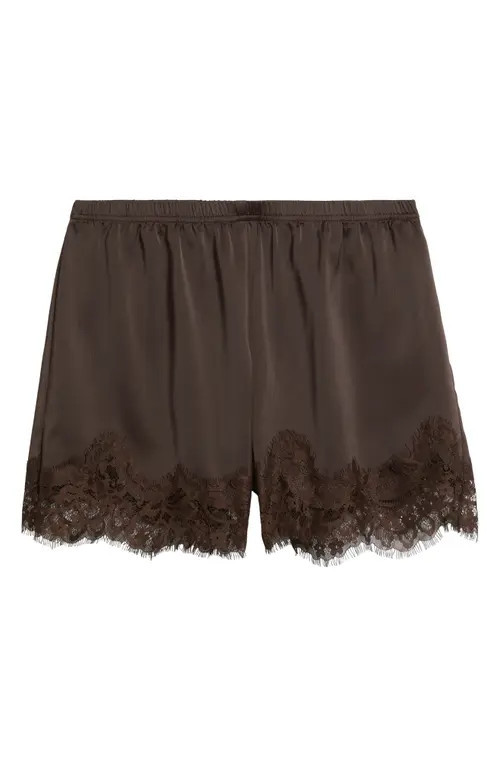 Open Edit Lace Trim Satin Shorts in Brown Seal at Nordstrom, Size Xx-Small | Nordstrom