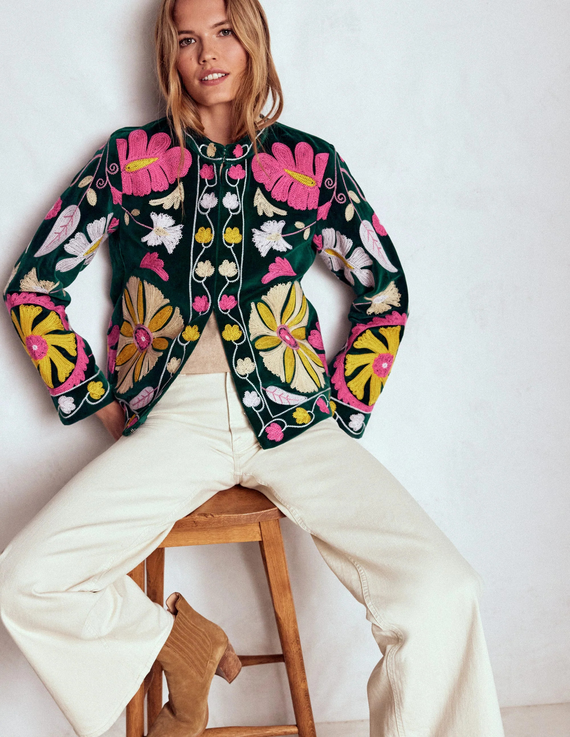 Embroidered Souvenir Jacket-Emerald Night Embroidery | Boden (US)