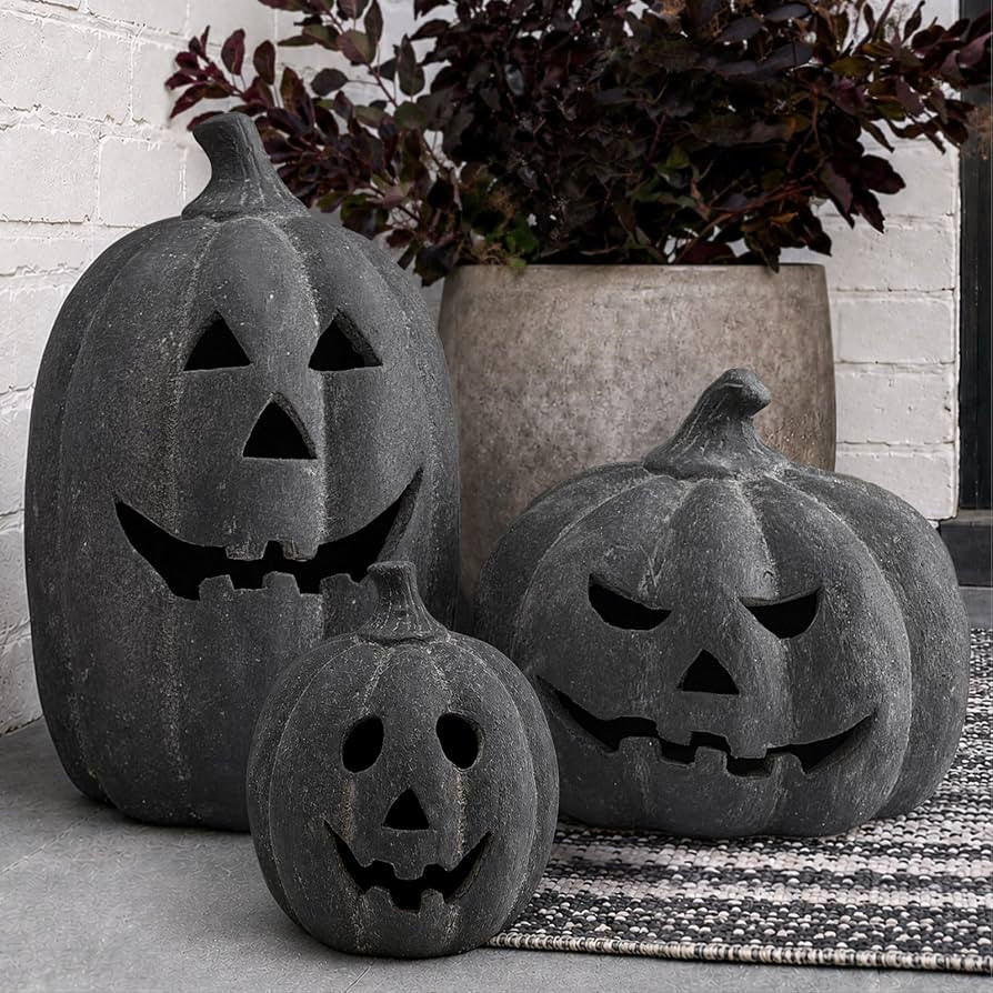 Halloween Decorations - Black Handmade Terracotta Jack O Lantern Pumpkin | Amazon (US)