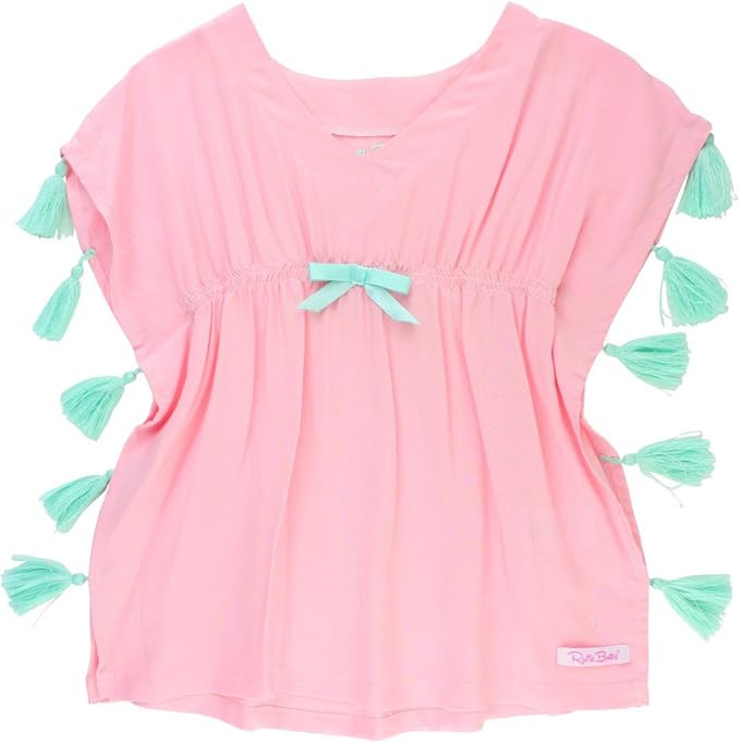 RuffleButts® Girls Woven Kaftan Pom Pom Poncho Swimsuit Cover-Up | Amazon (US)