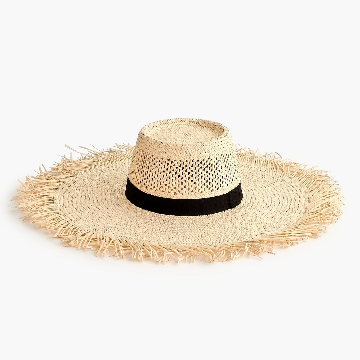 Wide brim straw hat with fringe | J.Crew US