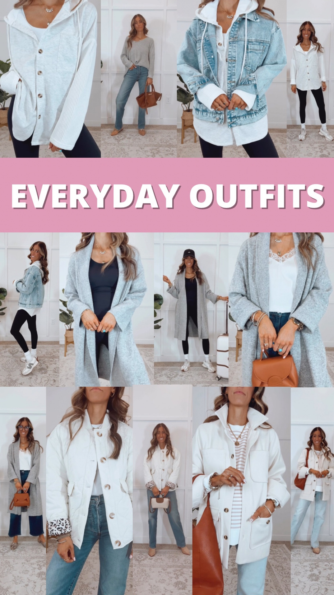 Everyday Outfits 

1. Button up hoodie - size up for an oversized fit 
2. Jean jacket - size up for an oversize fit 
3. Leggings - fit true to size 
4. Open front cardigan - fits true to size 
5. Lace cami - fits true to size 
6. Tunic top - size up for oversize fit 
7. Overcoat - fits true to size 
8. Stretchy jeans - size up if need more room in bum hips and thighs 
9. Quilted Jacket - fits true to size 


#LTKHoliday #LTKSeasonal #LTKFindsUnder50