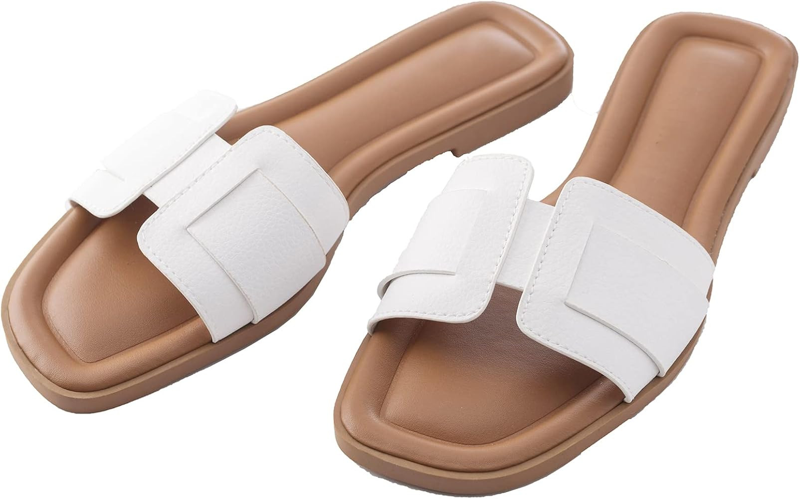 Stratuxx Kaze Womens Flat Sandals Flat Slide Sandals White,Black, Brown,Metallic Flat Sandals Leo... | Amazon (US)