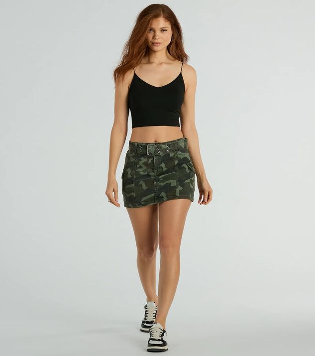 Cadet Girlie Mid-Rise Belt Camouflage Mini Skirt | Windsor Stores