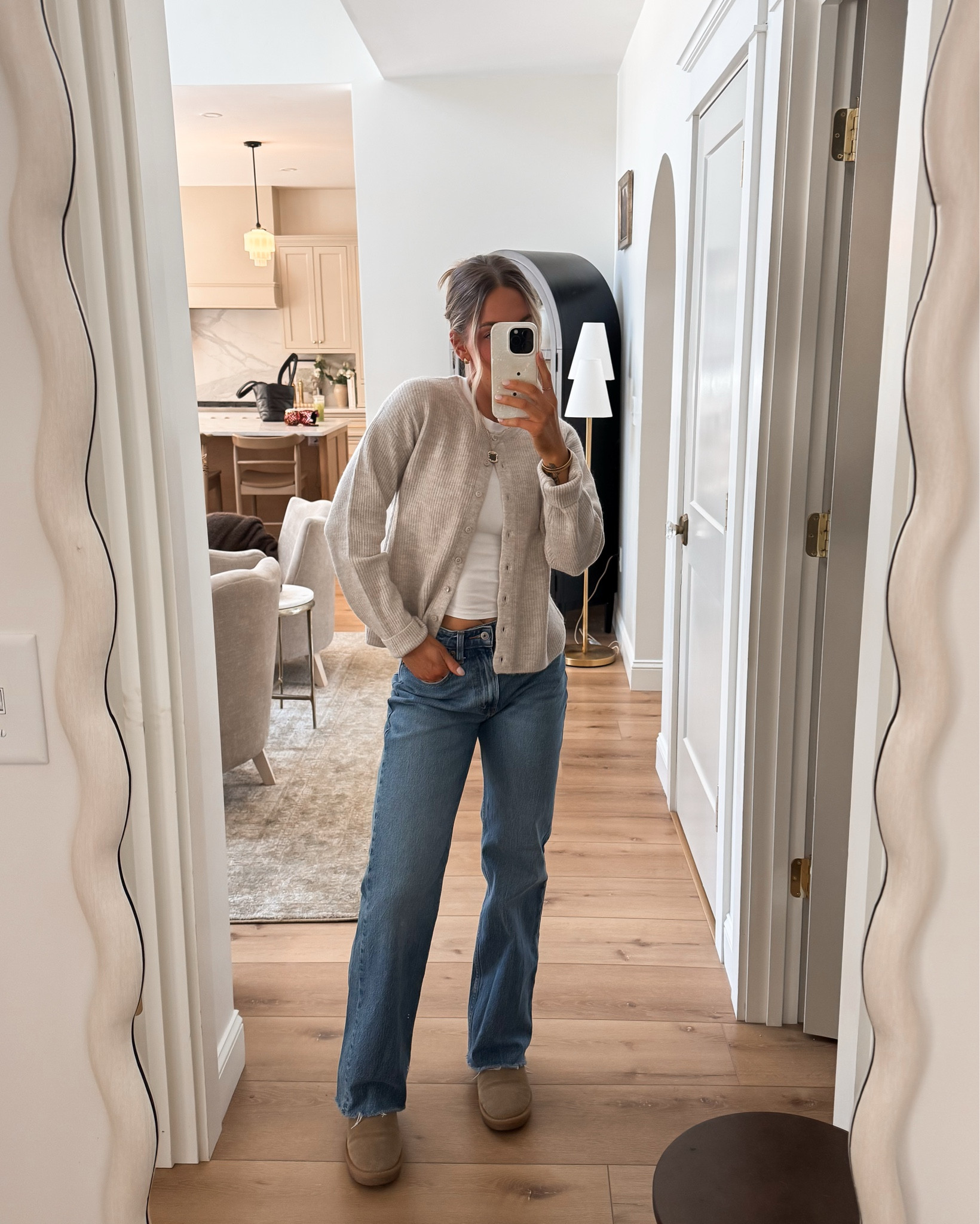 Casual fit🫶🏼 love this classic cardigan pairs with my fav jeans! (Wearing xs tops & 25 jeans) 

#LTKFindsUnder100 #LTKSeasonal #LTKStyleTip