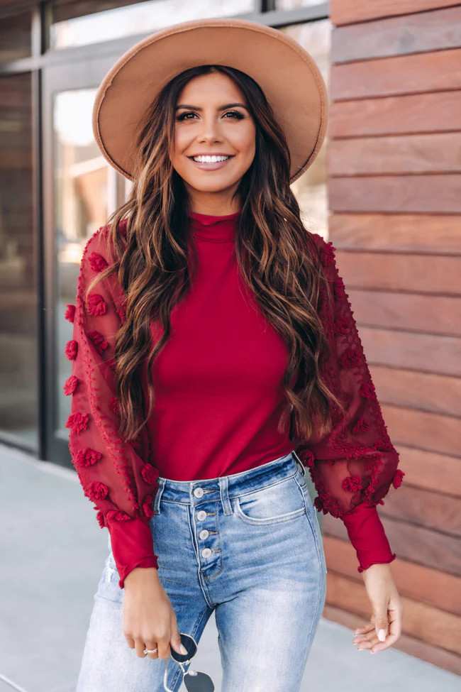 Queen Of The Night Mock Neck Burgundy Bodysuit | The Pink Lily Boutique