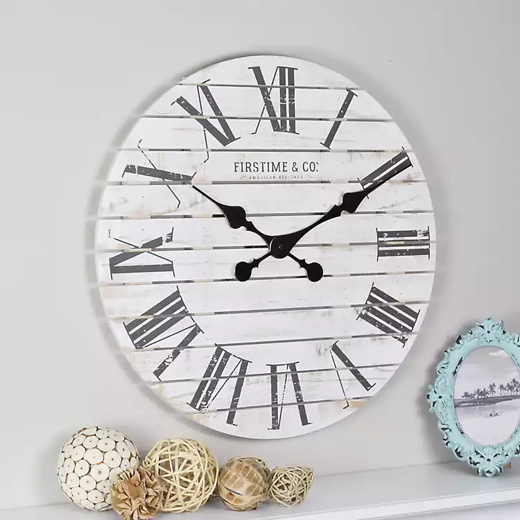 White Shiplap Round Wall Clock | Kirkland's Home