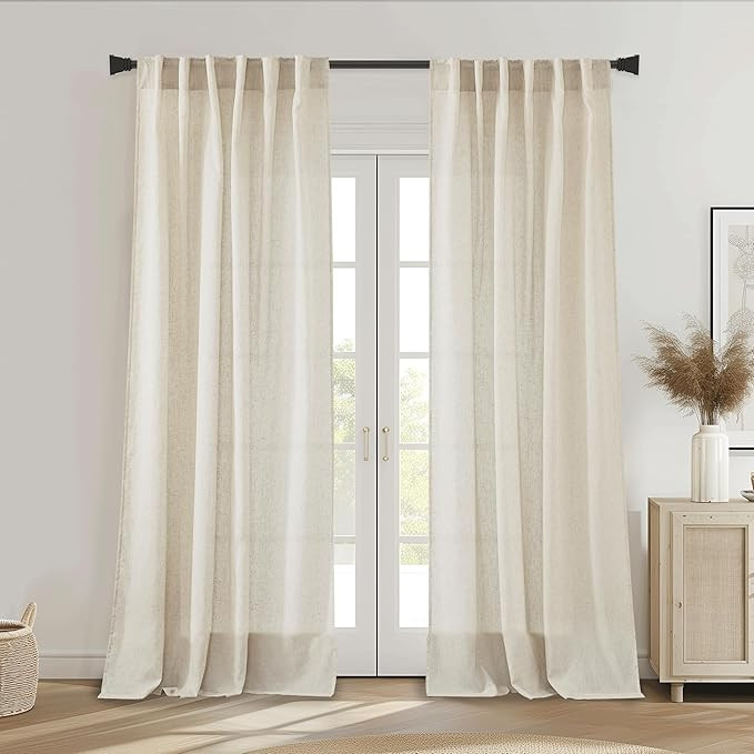 Natural Linen Curtains for Living Room 2 Panels 84 inch Length Rod Pocket Back Tab Semi Sheer Dra... | Amazon (US)