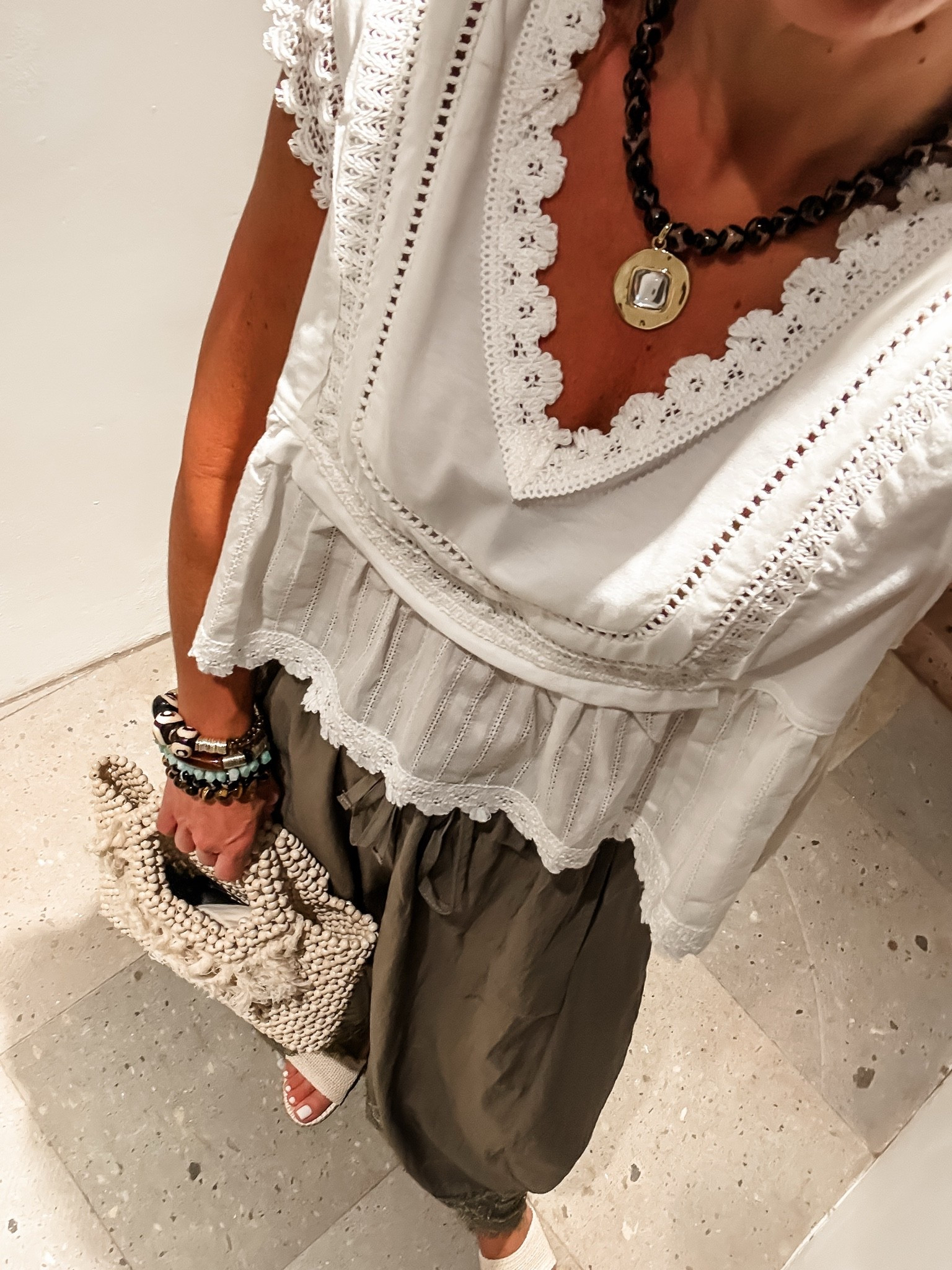 Jewelry code HOUSEOFLEO20. Small lace pants. Small top, vacation outfit.

#LTKOver40 #LTKPetite #LTKSaleAlert